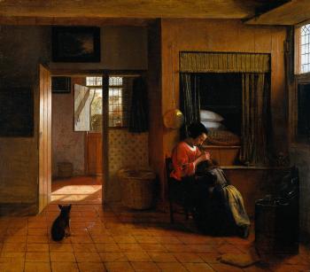 皮特爾 德 衚格 Interior with a Mother delousing her child's hair